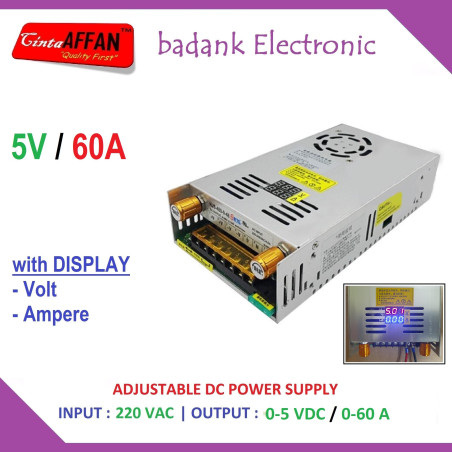 0-5V/0-60A Adjustable DC Power Supply with Display Volt Ampere